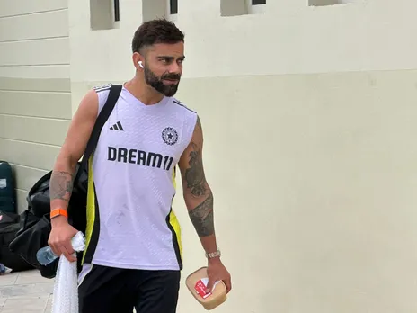 Virat Kohli with lunch box during CT2025 practice