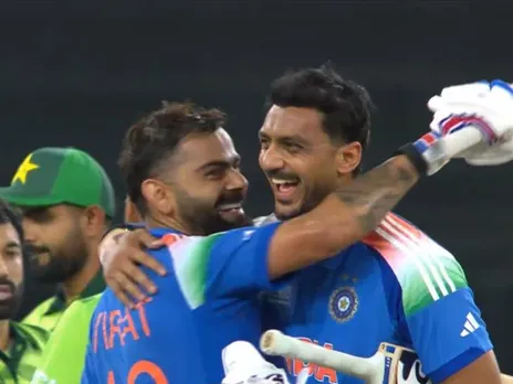 Virat Kohli and Axar Patel hugs each other after India beat Pakistan by 6 wickets in Champions Trophy 2025 game in Dubai (File Photo: X)