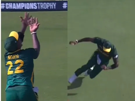Lungi Ngidi takes sensational running catch to dismiss Jamie Overton in ENG vs SA Champions Trophy 2025 game - National Stadium, Karachi (File Photo: Screengrab/Instagram/ICC) 