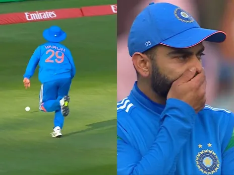 Varun Chakravarthy kicks ball for four