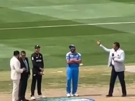 Rohit Sharma laughs during toss