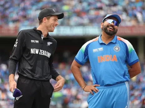 Rohit Sharma and Mitchell Santner at toss-time before Champions Trophy 2025 Final (File Photo: X/Internet)