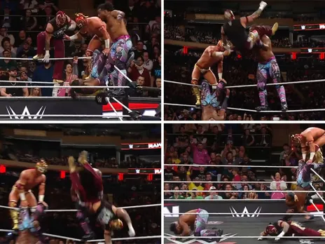 WATCH: 50-year-old Rey Mysterio defies age, delivers Hurricanrana from top rope to Xavier Woods on WWE Raw
