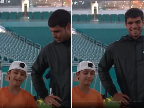Carlos Alcaraz chatting with his fan at the 2025 Miami Open