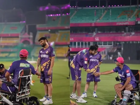 Rahul Dravid meeting KKR players on wheelchair