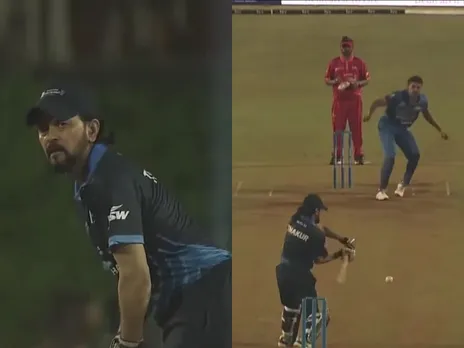 Former BCCI president and current BJP MP Anurag Thakur playing cricket