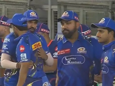 Rohit Sharma with young MI pacer Satyanarayana Raju (File Photo: Screengrab/X/Star Sports )