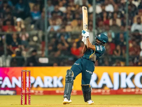 Sai Sudharsan hits Josh Hazlewood for scoop six