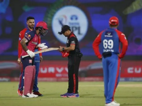 IPL 2025: Riyan Parag's bat being check in the DC vs RR game