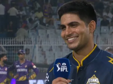 GT skipper Shubman Gill at toss before the game against KKR 