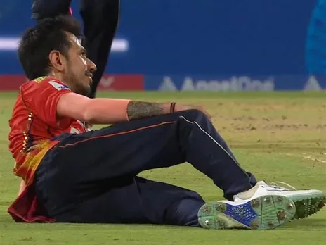 Yuzvendra Chahal celebrates his hat-trick against CSK in 49th IPL 2025 game 