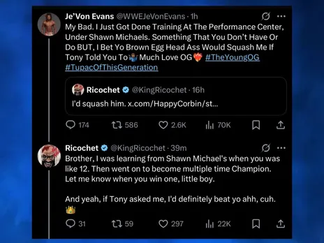 Ricochet and Je'Von Evans engage with each other in a war of words on X