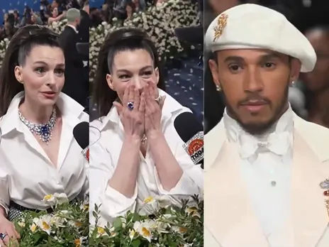 Anne Hathaway blushing about Lewis Hamilton