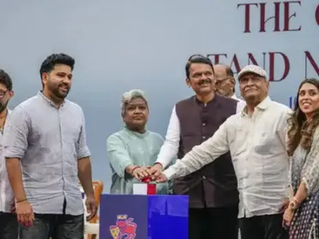 Maharashtra CM Devendra Fadnavis Inaugrating 'Rohit Sharma Stand' at Wankhede Stadium with Rohit Sharma and his family 