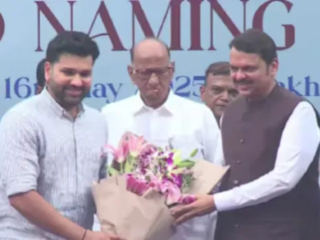 Rohit Sharma with MCA officials at the inauguration of Rohit Sharma Stand at Wankhede Stadium 