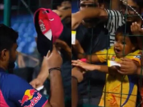 Sanju Samson gifts his cap to a young fan 
