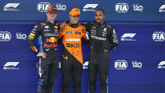 Max Verstappe, Lando Norris and Lewis Hamilton 