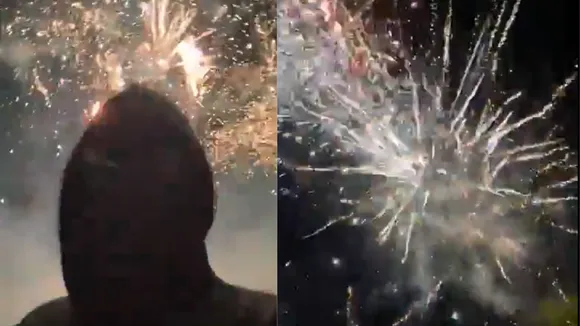 Arsenal fans let off fireworks outside Manchester City hotel 