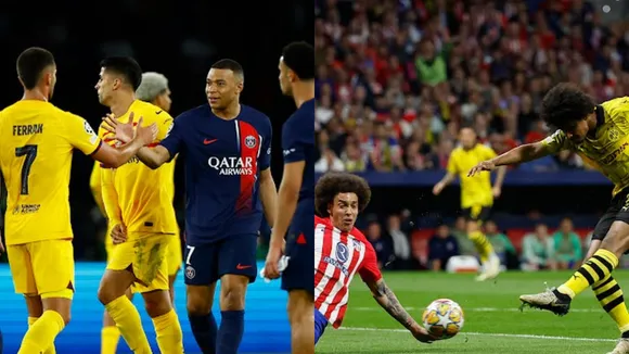 Fans react FC Barcelona and Atletico Madrid fights against their opponents in UCL quafter finals 