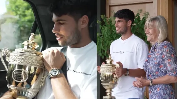 Carlos Alcaraz returns the Trophy to Wimbledon (Source: Wimbledon)