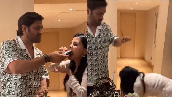 MS Dhoni celebrates his birthday with wife Sakshi (Source: X)