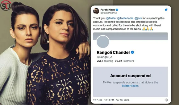 Twitter Suspended Rangoli Chandel's Account Because Farah Khan Asked To?