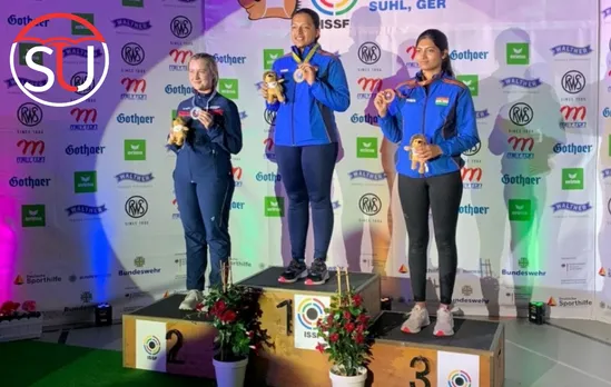 Sift Samra triumphs as Anjum Moudgil falls short in the Shooting World Cup 50m 3P event, snagging a bronze medal!