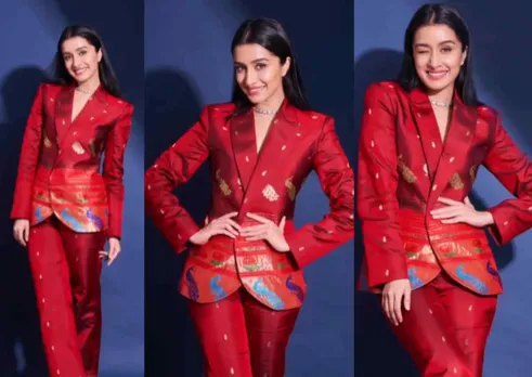 Shraddha Kapoor's red Paithani pantsuit is a very stylish option for a sangeet function