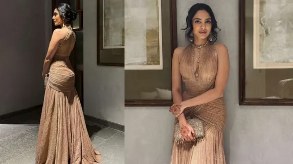 Sobhita Dhulipala Stuns in Golden Gown at Her Wedding Cocktail with Naga Chaitanya