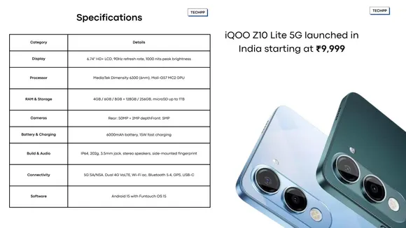 iQOO Z10 Lite 5G Launched in India at ₹9,999: Specs, Features & First Look