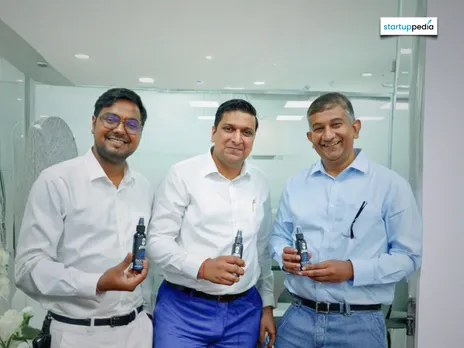 Mucchstac founders Vishal Lohia & Ronak Bagadia with Sudhir Sitapati, MD & CEO of Godrej Consumer Products