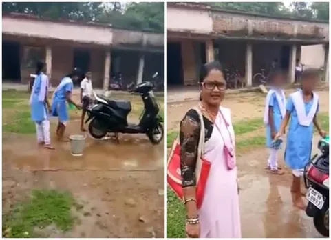 மாணவிகளை வைத்து வாகனத்தை சுத்தம் செய்த ஆசிரியர்: குருசேவை எனவும் விளக்கம்