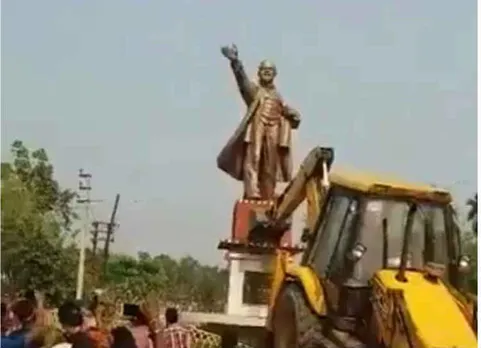 திரிபுராவில் ஜெயித்த கையோடு புரட்சியாளர் லெனின் சிலையை அகற்றிய பாஜக ஆதரவாளர்கள்