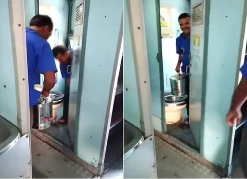 கழிவறையில் வைத்து டீ போட்ட  கேண்டீன் ஊழியர்:  1 லட்சம் ரூபாய் ஃபைன்!!!