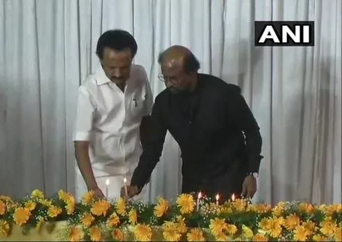 Rajinikanth-MK Stalin Condolence To Karunanidhi, Rajinikanth, ரஜினிகாந்த், ரஜினிகாந்த் - மு.க.ஸ்டாலின் மெழுகுவர்த்தி ஏந்தி கருணாநிதிக்கு அஞ்சலி