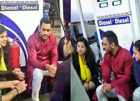 பெட்ரோல் பங்கில் தோனி