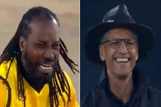 chris gayle baby cry face out appeal video - அம்பயரையே சிரிக்க வைத்த க்றிஸ் கெயில்... இந்தியர்கள் இவரை ஏன் அதிகம் விரும்புறாங்கனு இப்போ தெரியுது (வீடியோ)