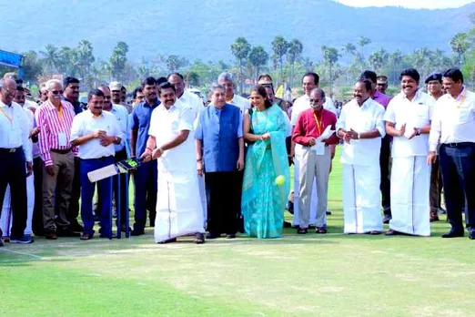 Salem cricket ground opening, salem ciricket stadium opening, சேலத்தில் கிரிக்கெட் மைதானம் திறப்பு விழா, முதல்வர் பழனிசாமி, ராகுல் திராவிட், salem cricket stadium opening by cm palaniswami, rahul dravid, former president of bcci srinivasan