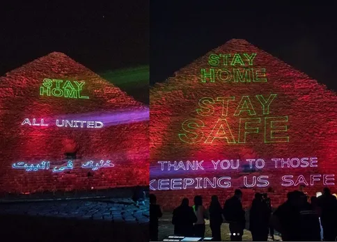 Corona outbreak Giza's Great Pyramid projected Thank you to those who keeping us safe