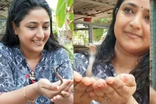 Sun TV Magarasi Serial Artist Praveena with baby cobra