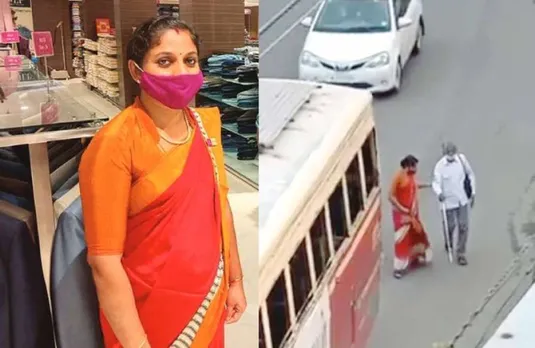 viral video of kerala woman running to stop the bus for blind man