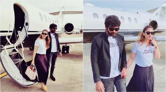 nayanthara, vignesh shivan, actress nayanthara - vignesh shivan, nayanthara - vignesh shivan photos, நயன்தாரா, விக்னேஷ் சிவன் புகைப்படம், வைரல், தனி விமானத்தில் வந்த நயன்தாரா விக்னேஷ் சிவன், charted flyght, nayanthara photos viral, tamil cinema news, latest nayanthara news, trending news, viral news