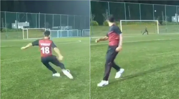 Virat kohli viral Video Tamil News: Virat Kohli’s free kick attempt ends up hitting crossbar goes viral