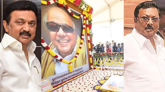 kalagnar karunanidhi birthday, kalaignar birthday celebration, mk stalin, mk alagiri, கருணாநிதி பிறந்தநாள் விழா, முக ஸ்டாலின், முக அழகிரி, கருணாநிதி குடும்பத்தினர், mk alagiri in chennai, chennai marina, dmk, karunanidhi family, karunanidhi memorial