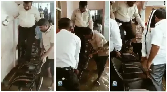 ஷூ நனையாமல் சேரில் இருந்து காருக்கு தாவிய திருமா: சர்ச்சை வீடியோ