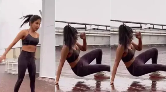 Actress Sakshi Agarwal works out in raining, Sakshi Agarwal works out in video goes viral, Sakshi Agarwal, நடிகை சாக்‌ஷி, சாக்‌ஷி மொட்டை மாடியில் கொட்டும் மழையில் வெறித்தனமான ஒர்க் அவுட், நடிகை சாக்‌ஷி வைரல் வீடியோ, நடிகை சாக்‌ஷி உடற்பயிற்சி வீடியோ, Sakshi Agarwal viral video, Sakshi Agarwal work out