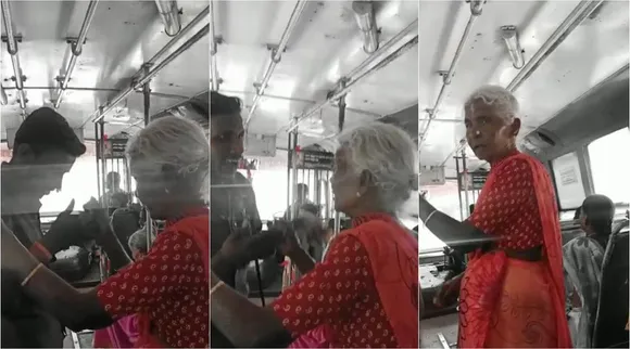Old woman argue with Bus Conductor viral video, Old woman says don't want free ticket video goes viral, ஓசி டிக்கெட் வேண்டாம், அரசு பஸ்ஸில் அடம்பிடித்த மூதாட்டி, வைரல் வீடியோ - Old woman don't want free ticket, viral video, viral news, Coimbatore