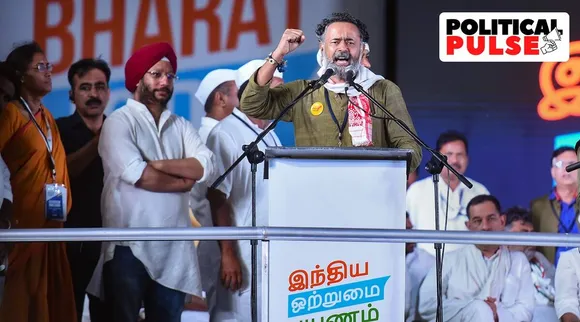 கன்னியாகுமரி ஒற்றுமை பாத யாத்திரை தொடக்க நிகழ்வில் உரையாற்றிய அரசியல் செயற்பாட்டாளர் யோகேந்திர யாதவ்