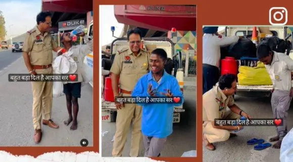 Punjab policeman gives new clothes and slippers to ragpicker, கந்தல் துணிகளை சேகரிக்கும் சிறுவனுக்கு புது துணி, செருப்பு வாங்கி தந்த போலீஸ்காரர், வைரல் வீடியோ, Punjab Police, cop gives clothes to ragpicker, viral, trending