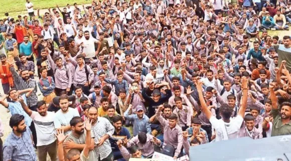 People protest in Kathua’s Bani area on Saturday. (Express photo)